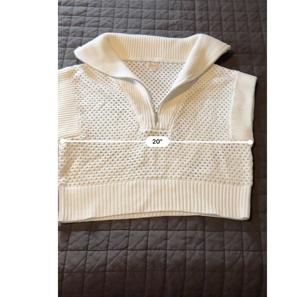 Elan White Cotton Open Knit Quarter Zip Sweater Vest SW11444 Womens Medium - Picture 2 of 7